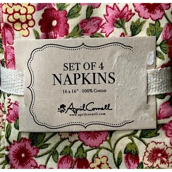 Set Of 4 April Cornell Floral Print 100% Cotton 16"X16" Cloth Napkins HTF NWT! - Picture 2 of 5